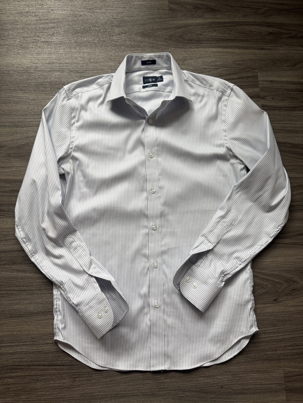 J. Crew Men's Slim Bowery Stretch Stripe Dress Shirt in White and Light Blue